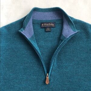 Brooks Brothers Men’s Merino Wool Quarter Zip Sweater Teal Size M